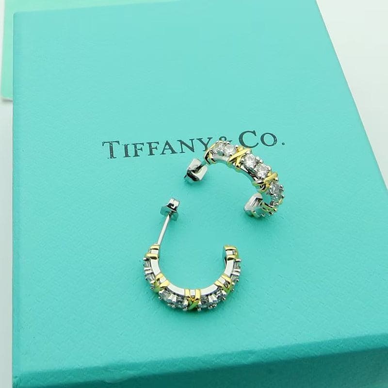 18K Tiffany Schlumberger Twenty Stone Hoop Earrings