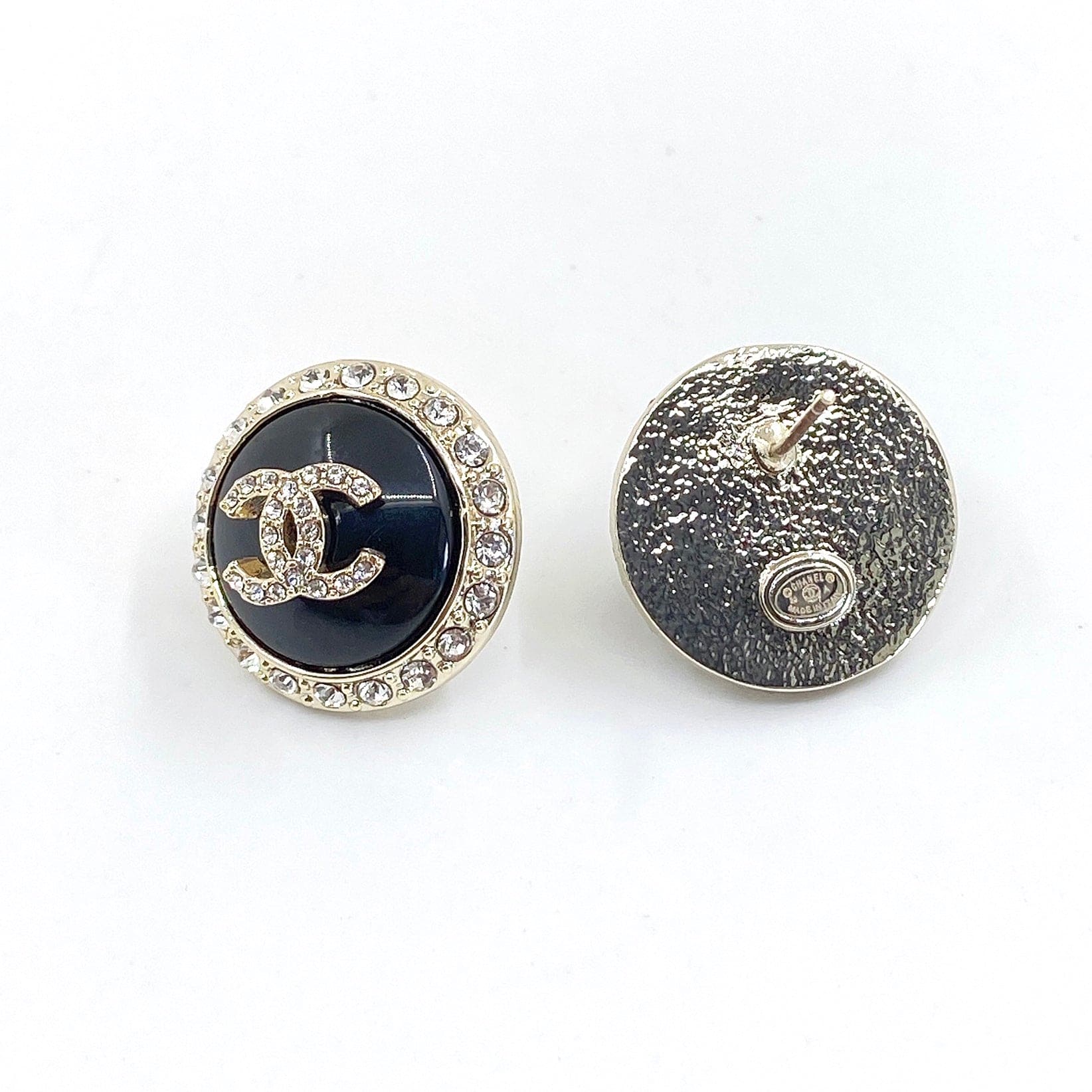 18K  Chanel Black Crystal Earrings