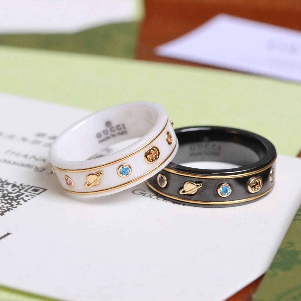 18K Double Gucci Icon With Gemstones White Zirconia Ring