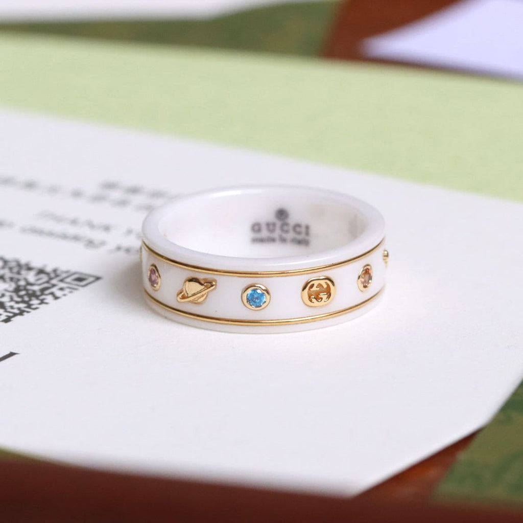 18K Double Gucci Icon With Gemstones White Zirconia Ring