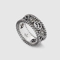 Double Gucci Aged Sterling Silver Interlocking Gucci Flower Ring