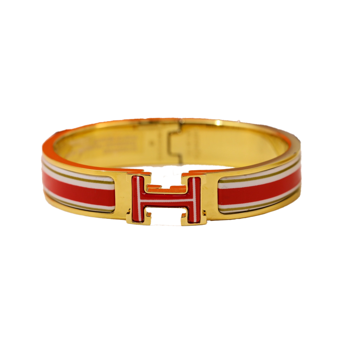 18K Clic Hermes Red & White Bracelet