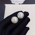 18K  Chanel Pearl Round Crystal Earrings