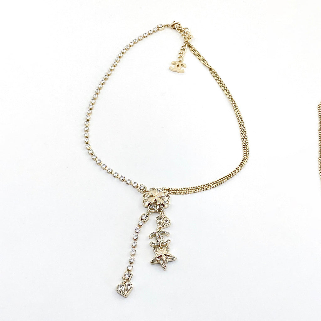 18K  Chanel Heart Crystals Chain Necklace