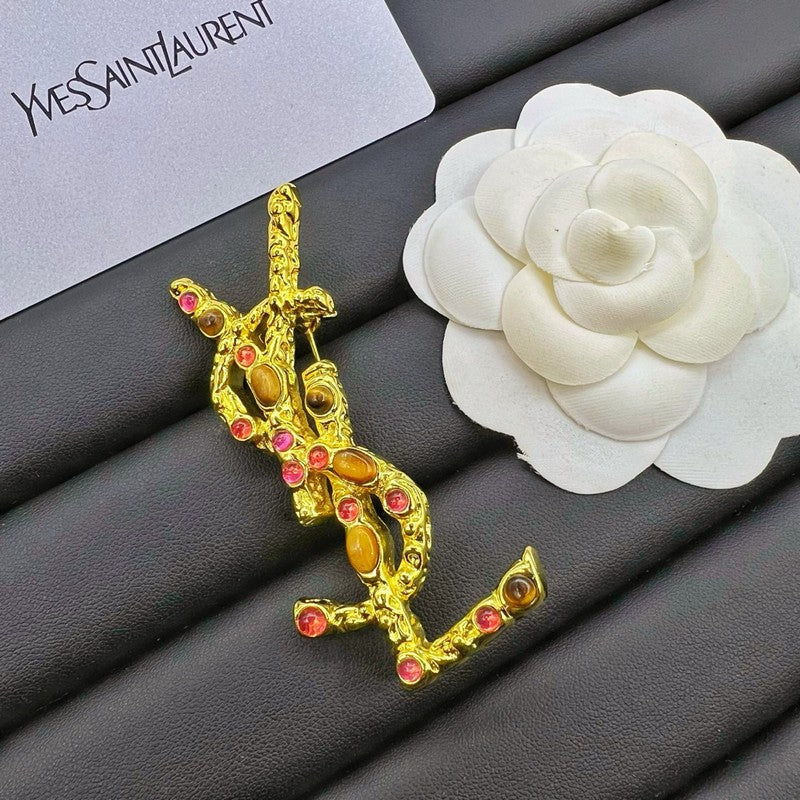 18K YSL Crystal Brooch