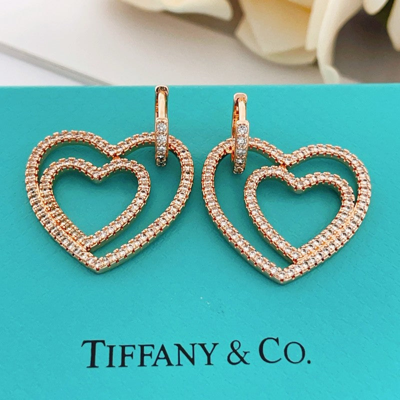 18K Tiffany Heart Diamond Earrings