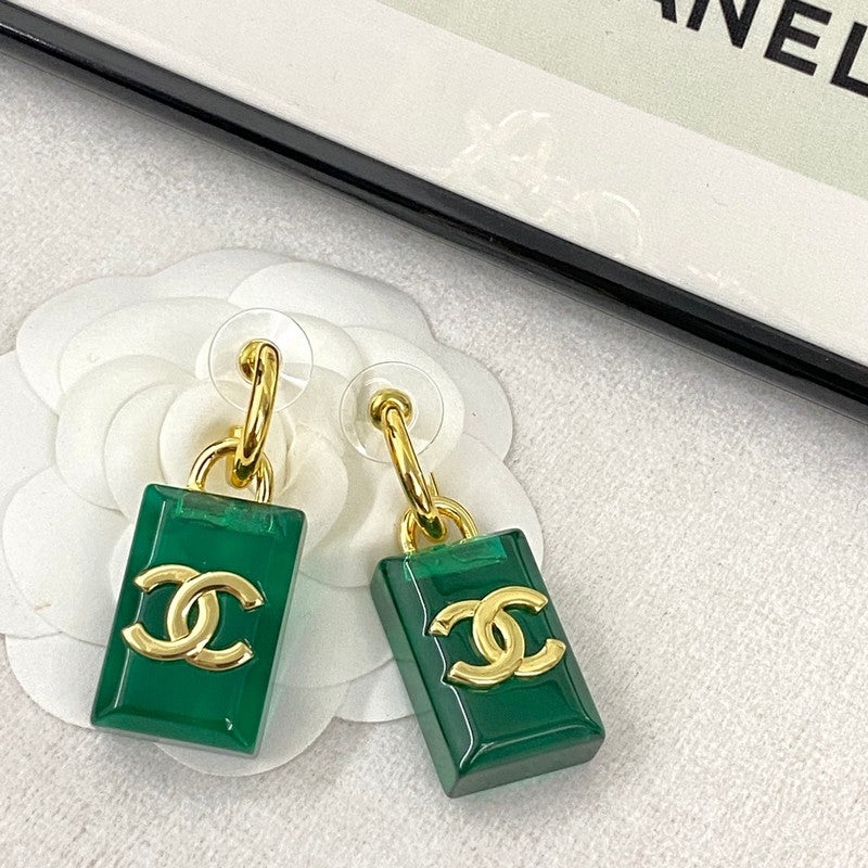 18K  Chanel Green Perfume Bottle Earrings