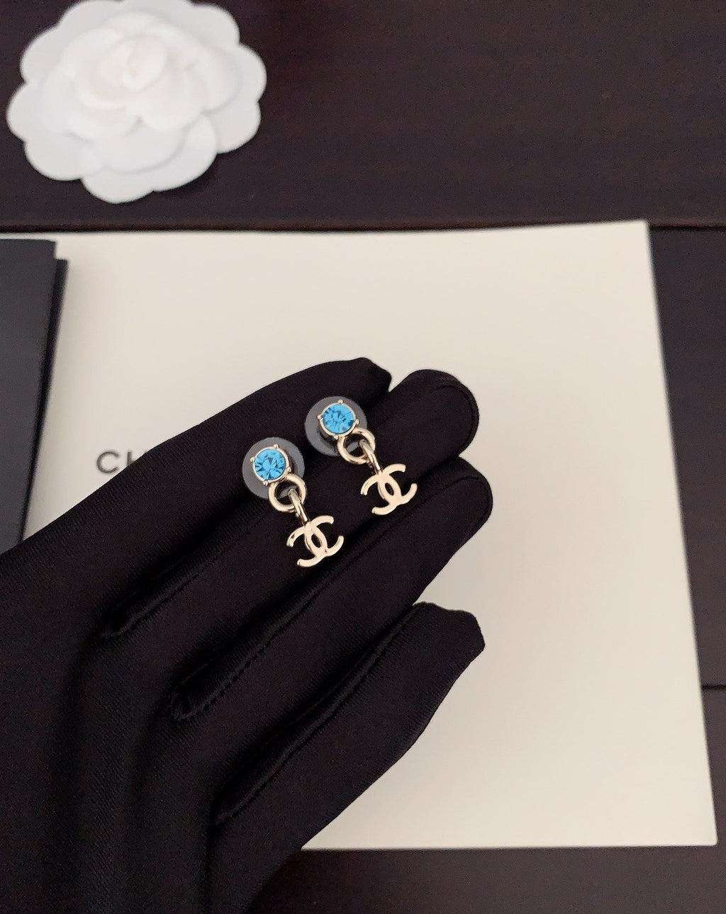 18K  Chanel Blue Crystal Earrings