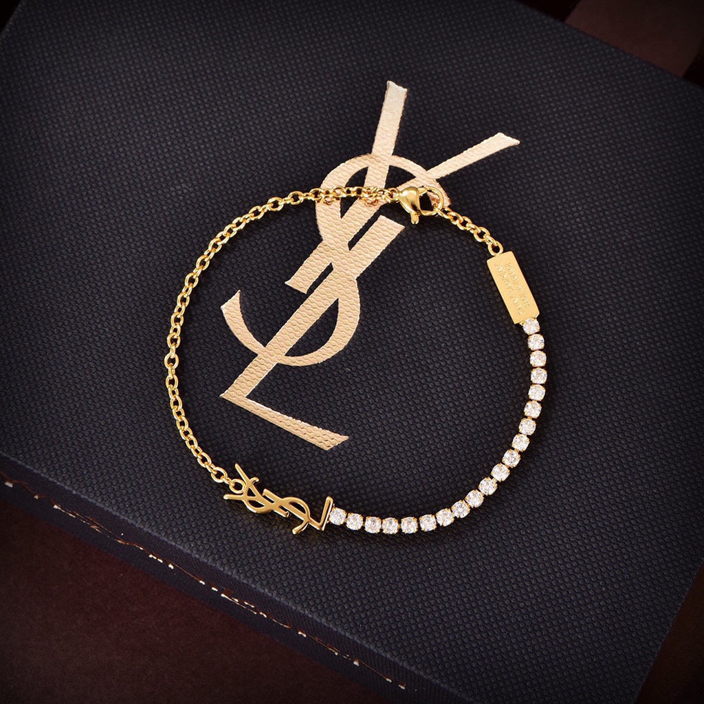 18K YSL Crystals Chain Bracelet