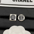 18K  Chanel Black & White Square Gold Earrings