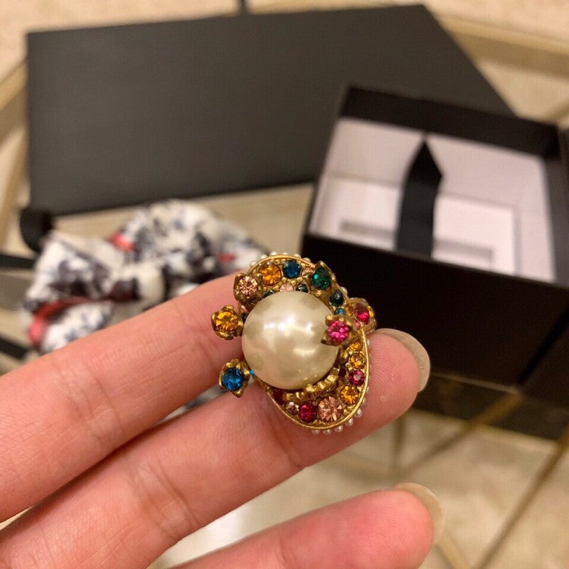18K Double Gucci Multistone Pearl Ring