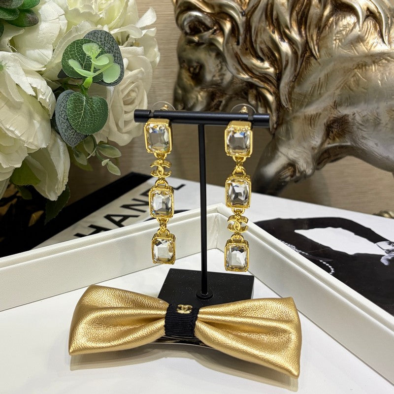 18K  Chanel 26P Crystal Gold Earrings