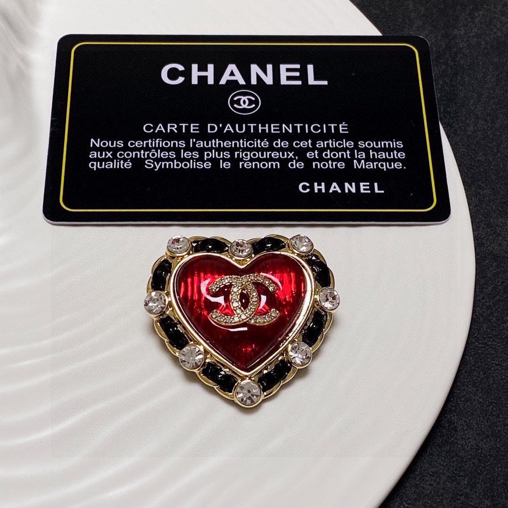 18K  Chanel Red Crystal Heart Brooch