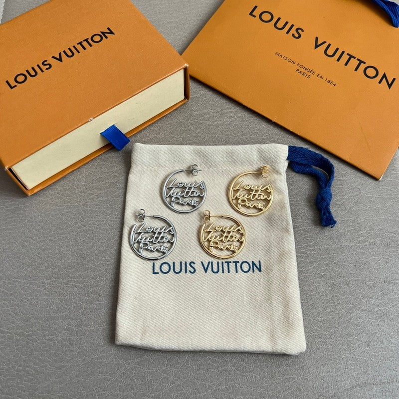 18K Louis Vuitton Script Gold Earrings