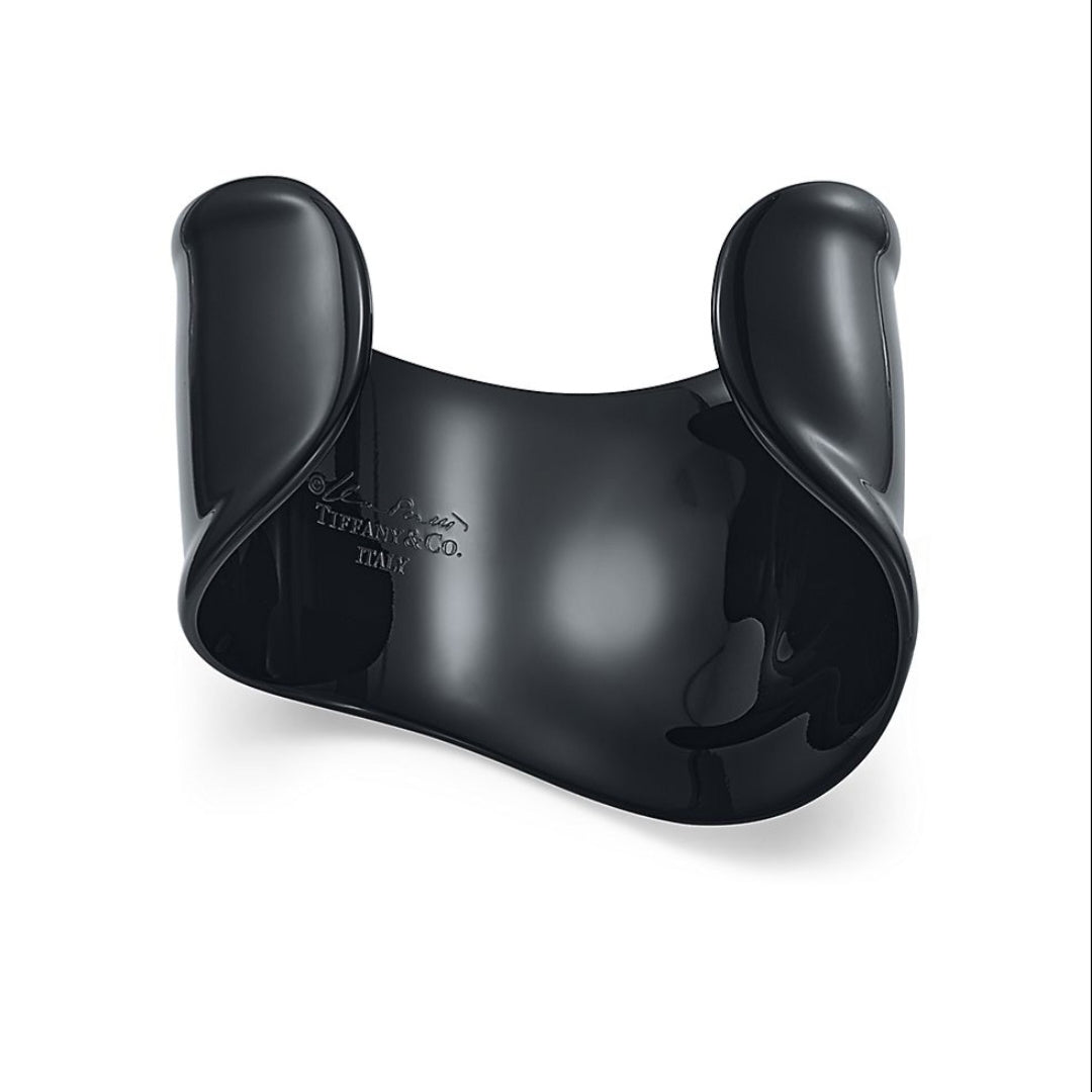 18K Tiffany Elsa Peretti Small Bone Cuff Black Bracelet