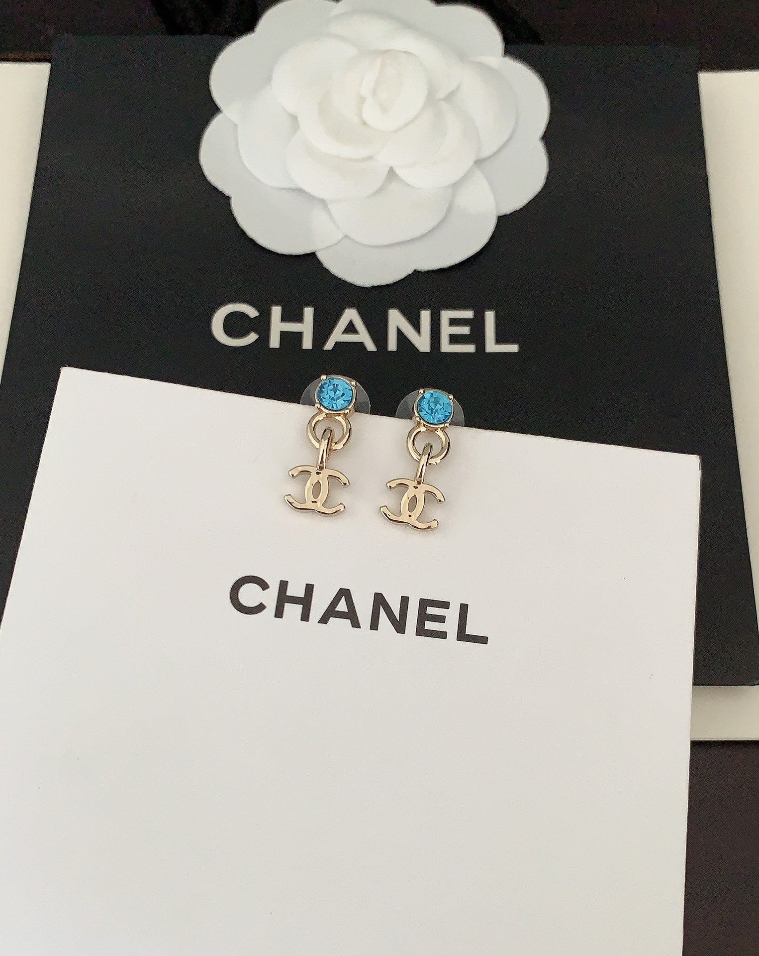 18K  Chanel Blue Crystal Earrings