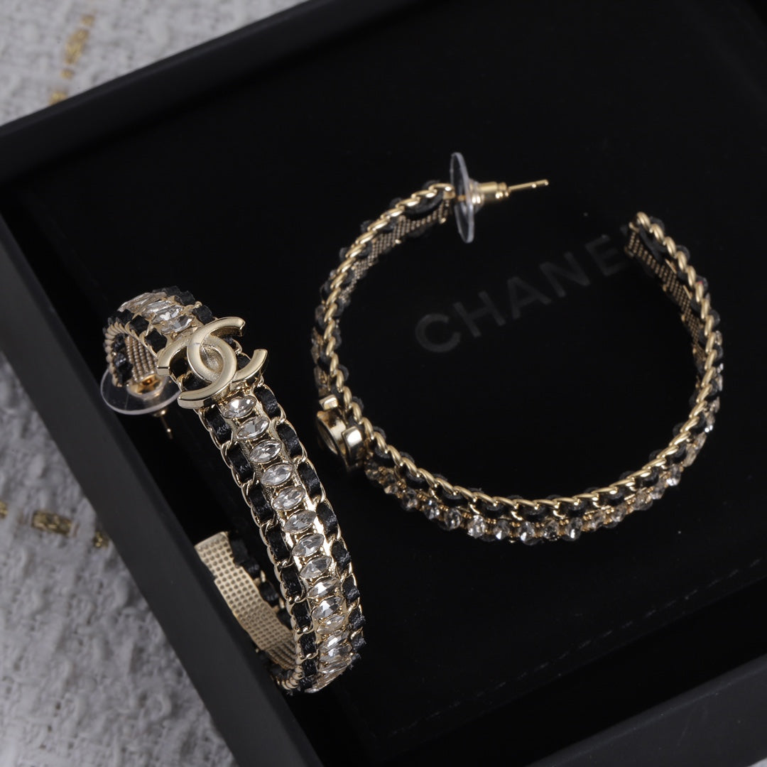 18K  Chanel Leather Chain Earrings