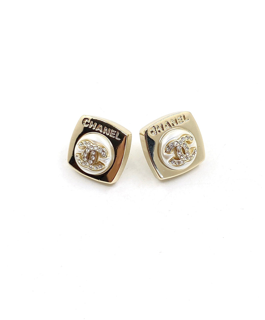 18K  Chanel Diamond Square Earrings