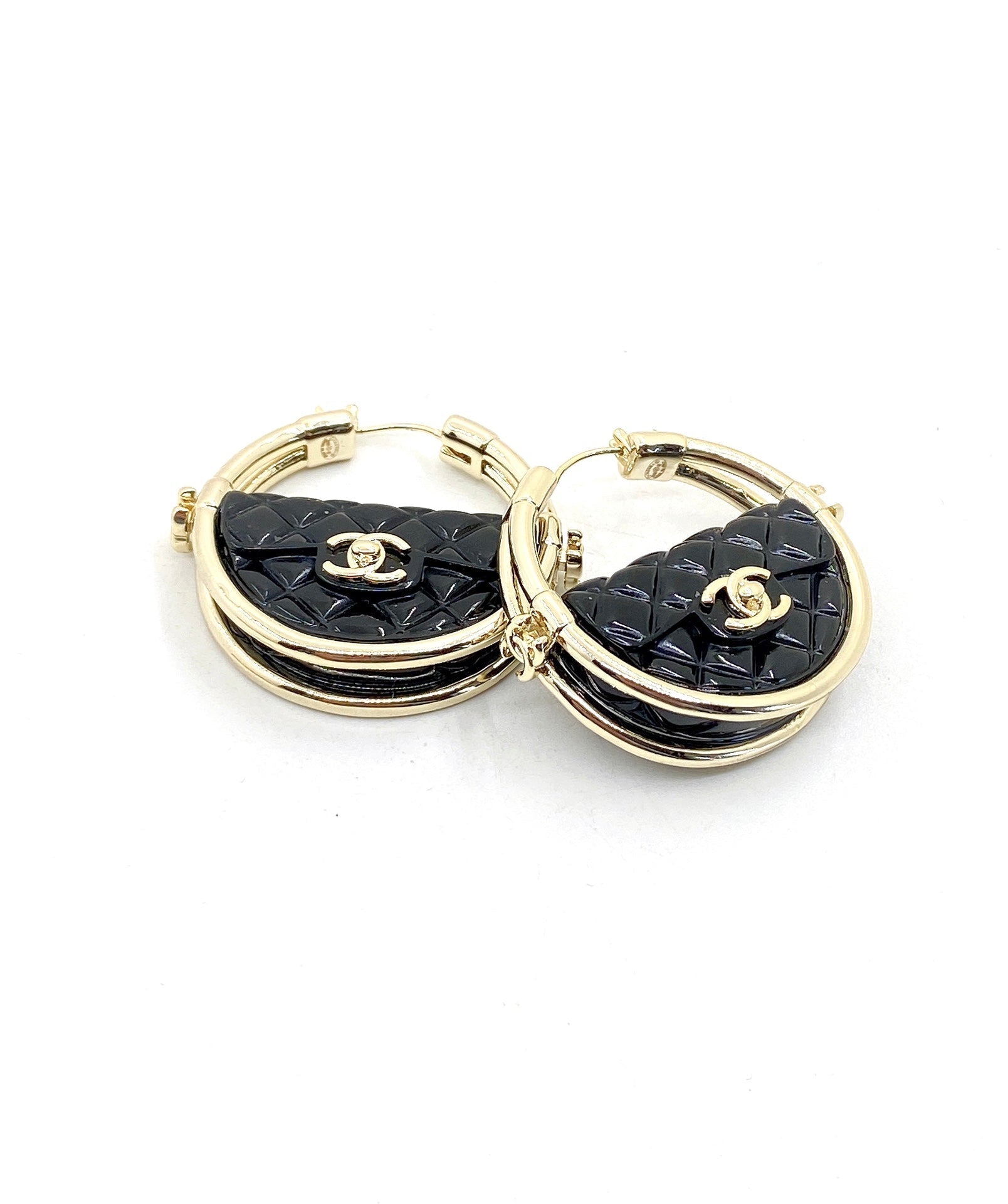 18K  Chanel Black Bag Earrings