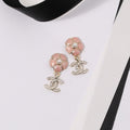 18K  Chanel Black & Pink Camellia Diamond Earrings