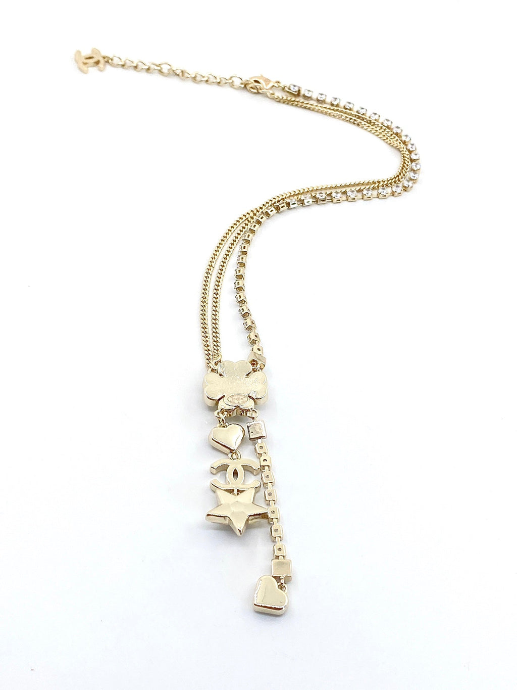 18K  Chanel Heart Crystals Chain Necklace