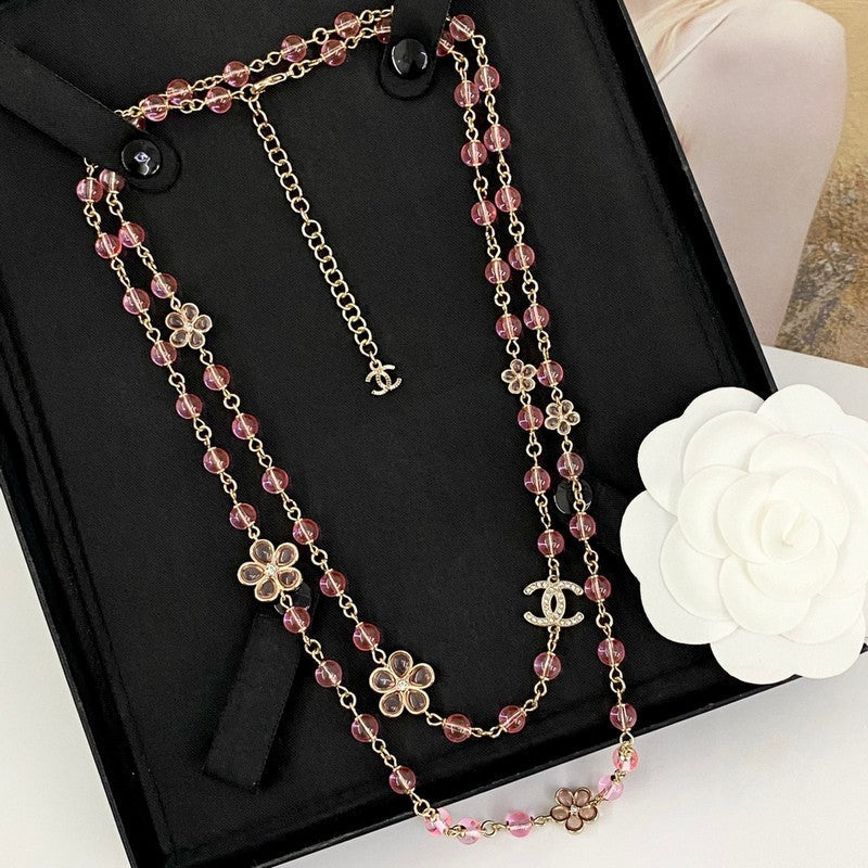 18K  Chanel 26C Pink Crystal Long Necklace
