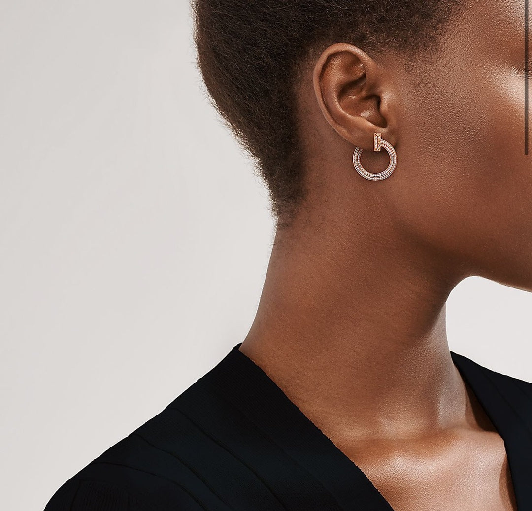18K Tiffany T1 Open Hoop Rose Gold Earrings