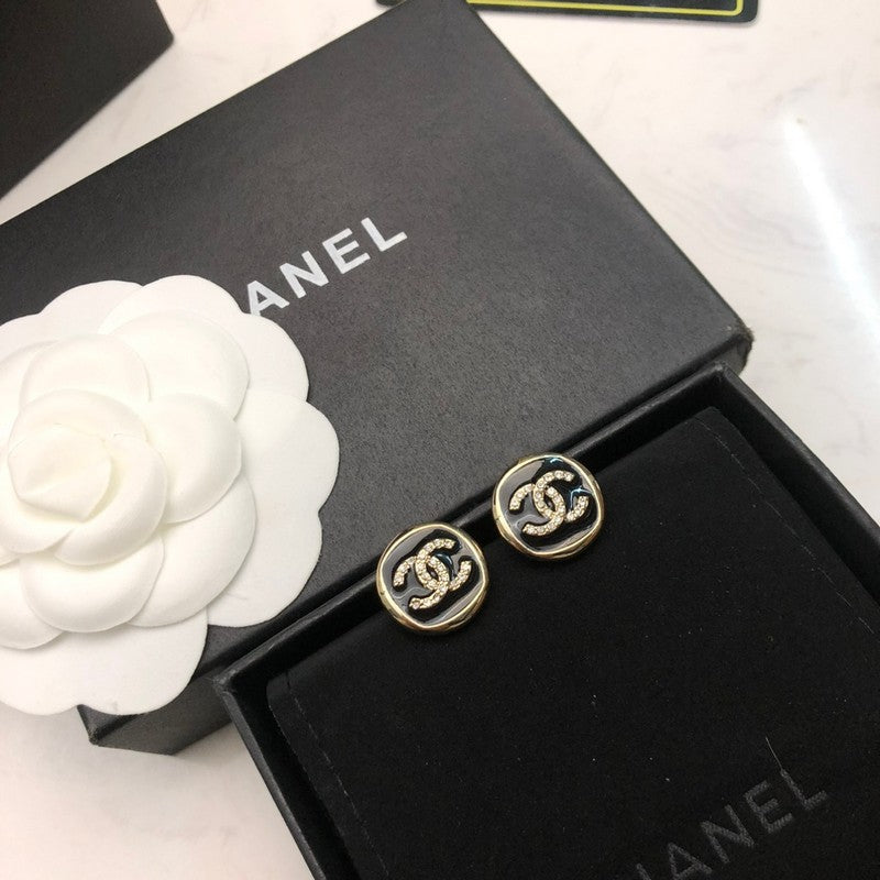 18K  Chanel Black & White Diamond Gold Earrings