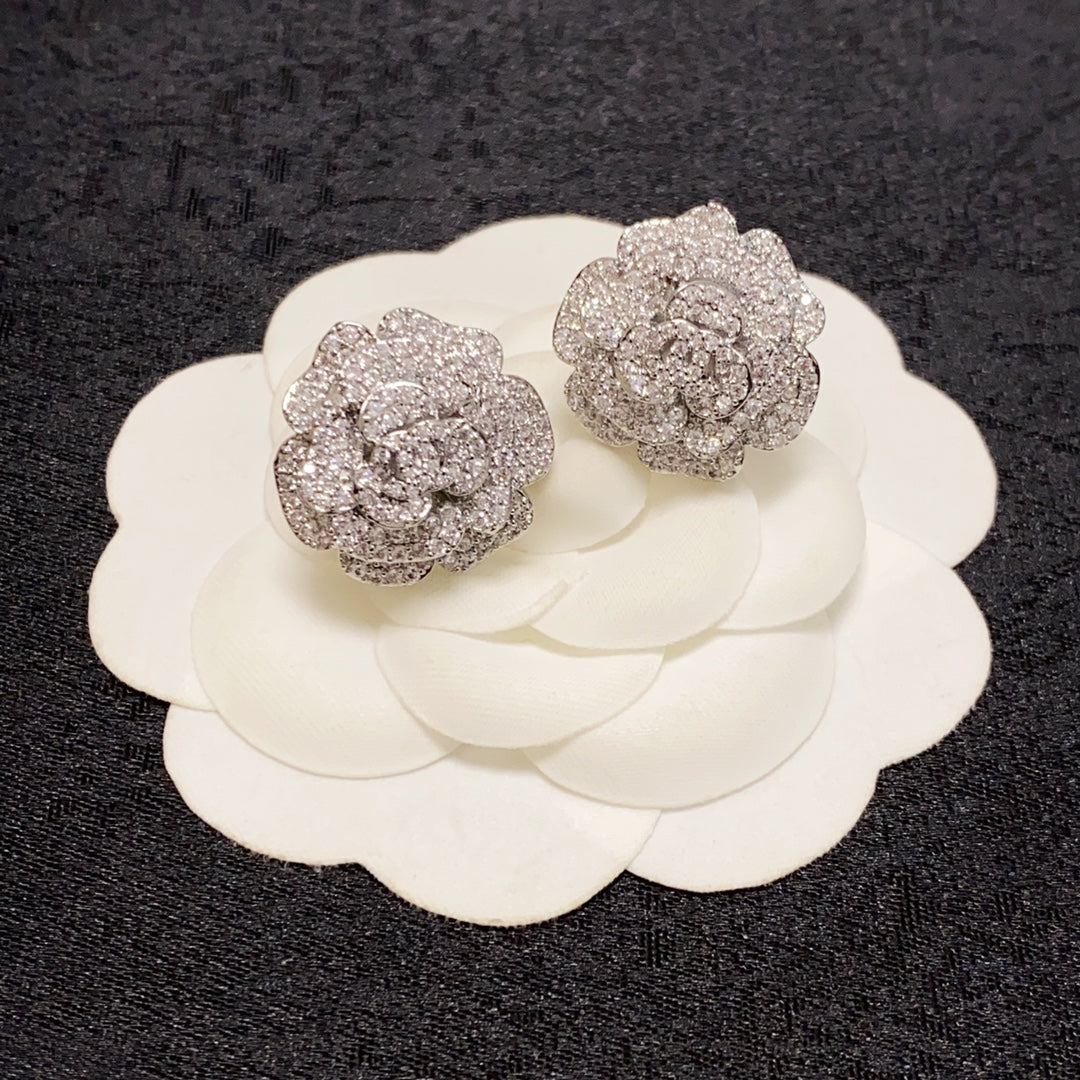 18K  Chanel Camellia Diamond Earrings