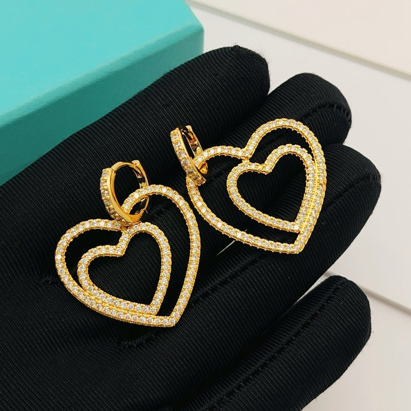 18K Tiffany Heart Diamond Earrings