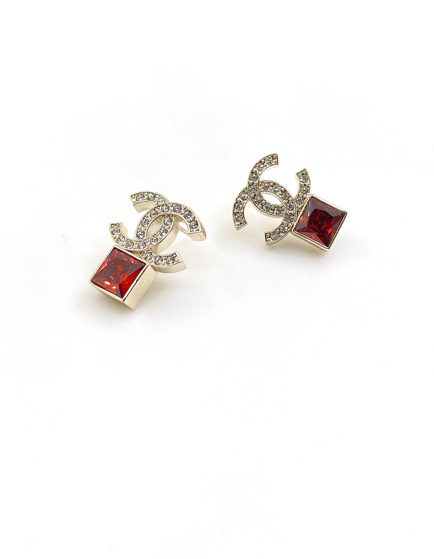 18K  Chanel Red Crystal Earrings