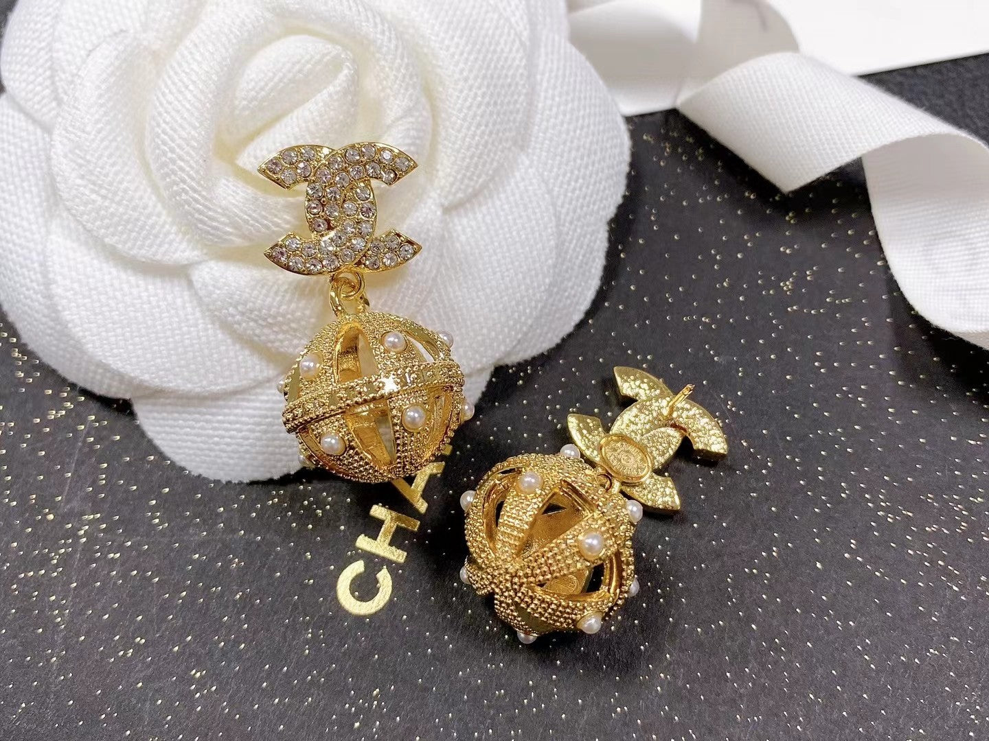 18K  Chanel Ball Drop Earrings