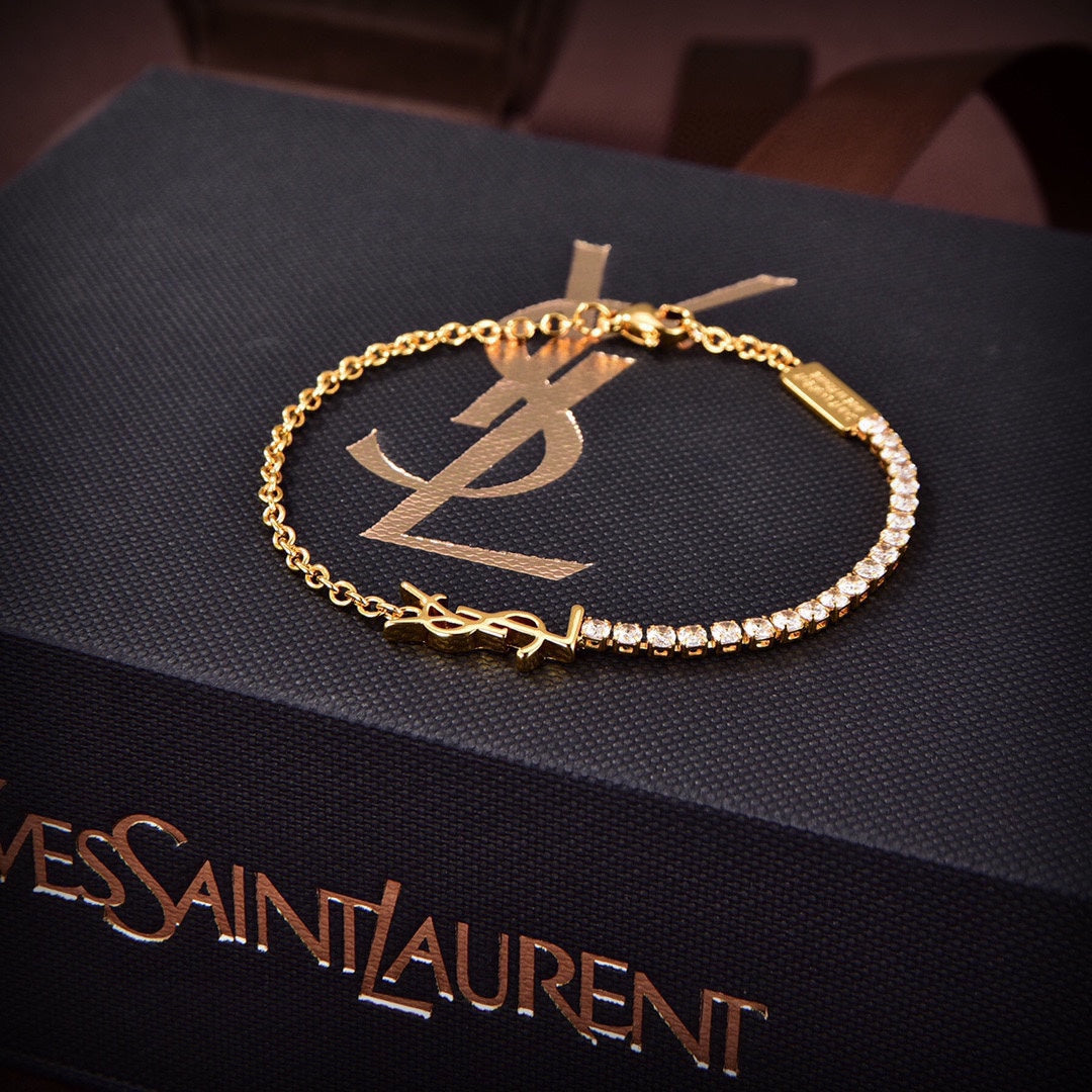 18K YSL Crystals Chain Bracelet