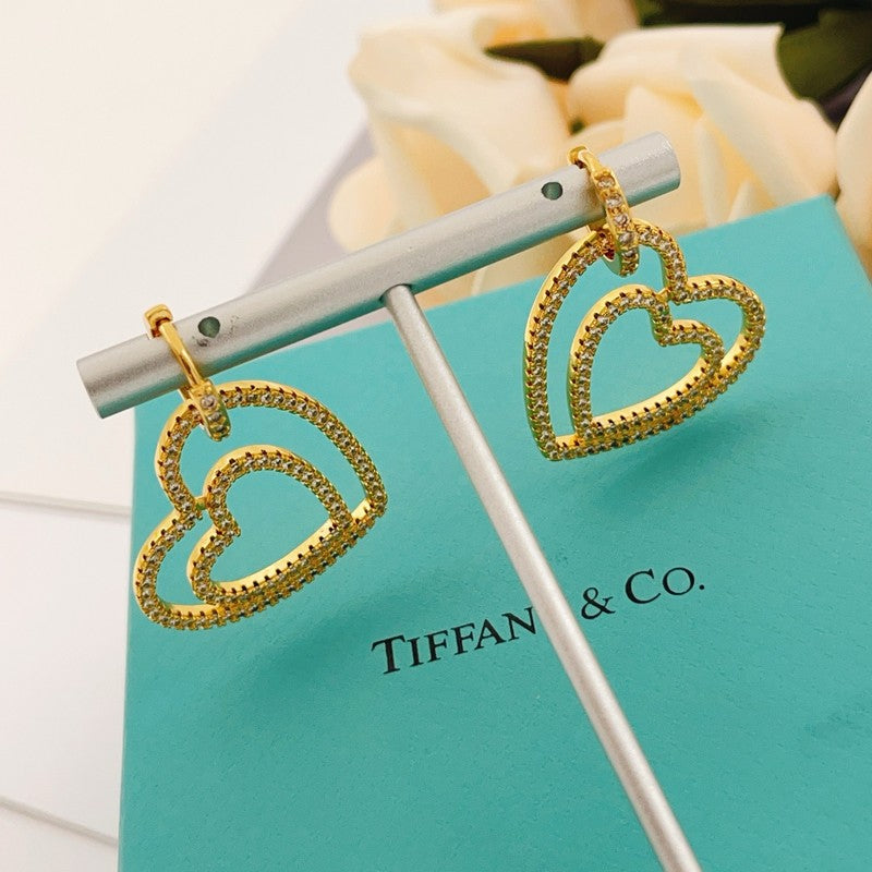 18K Tiffany Heart Diamond Earrings