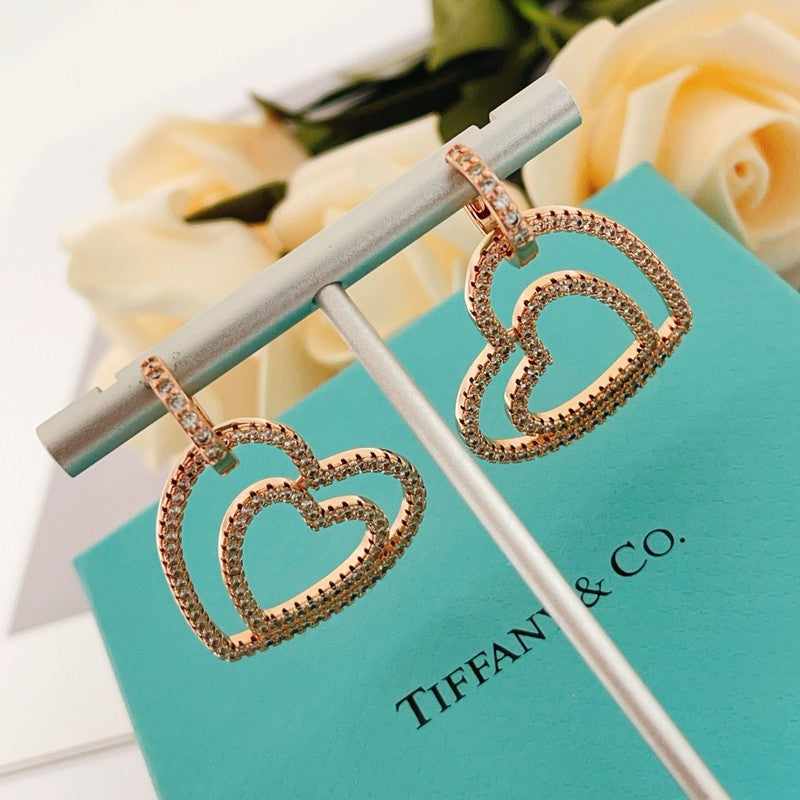 18K Tiffany Heart Diamond Earrings