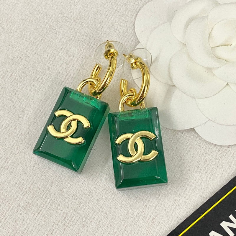 18K  Chanel Green Perfume Bottle Earrings