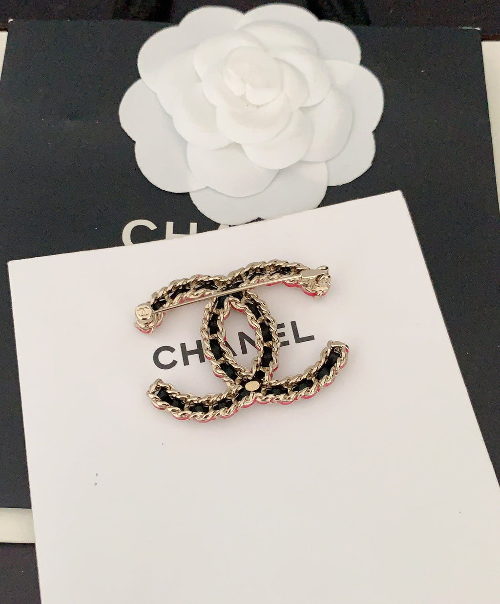 18K  Chanel Leather Pink Brooch