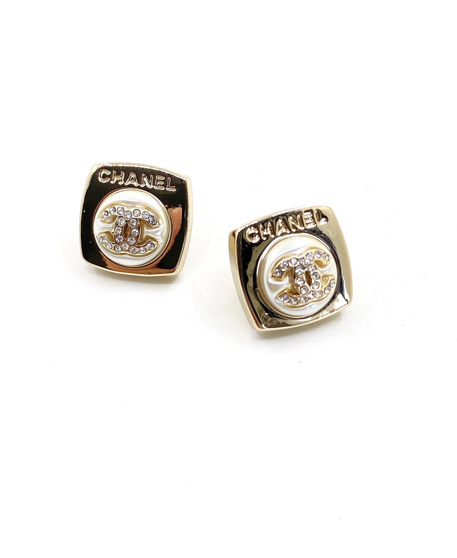 18K  Chanel Diamond Square Earrings