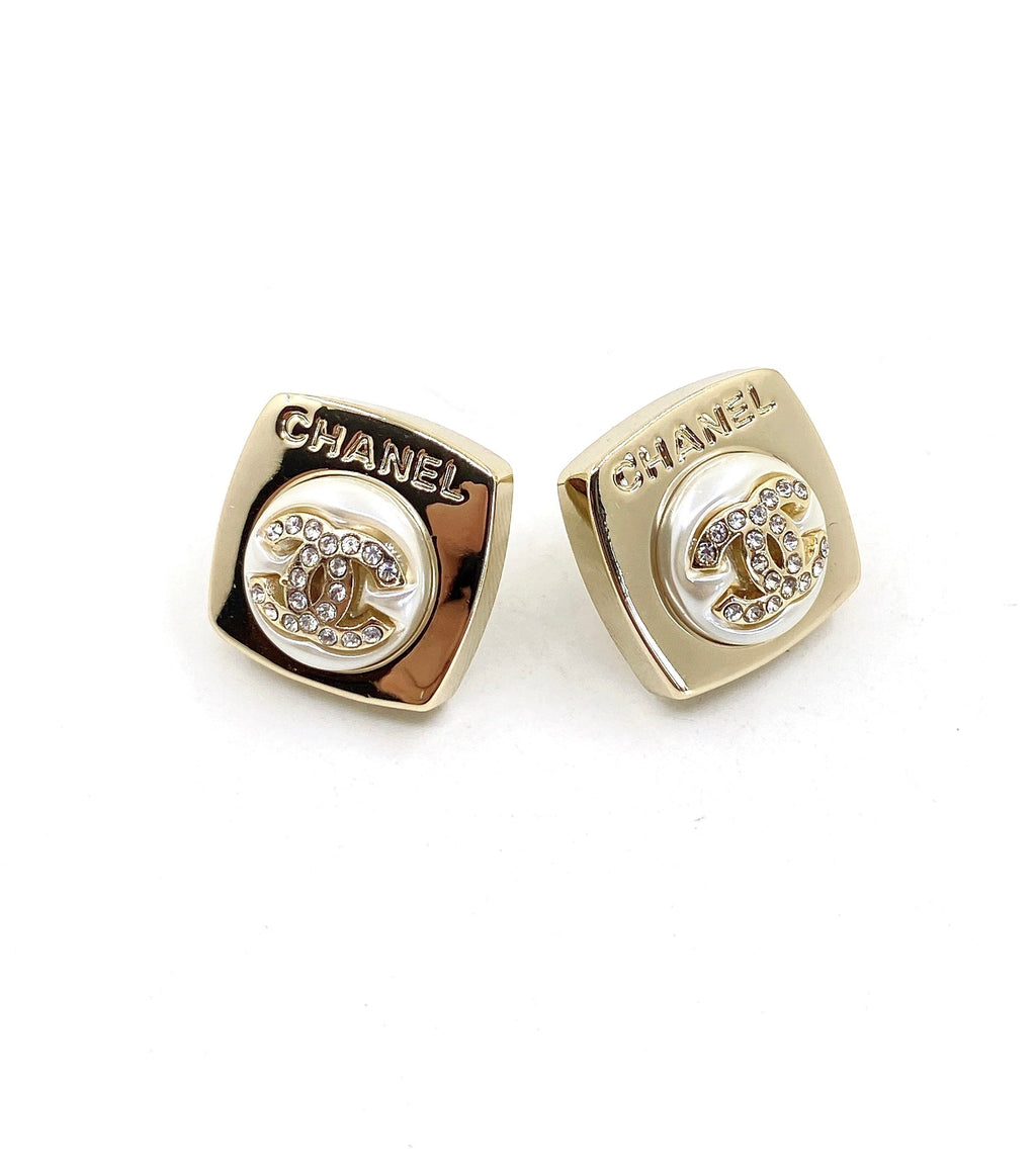 18K  Chanel Diamond Square Earrings