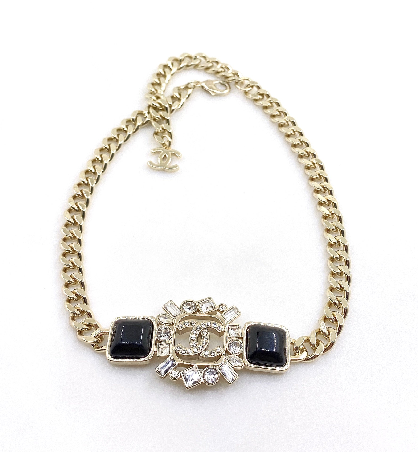 18K  Chanel Black Crystals Chain Necklace