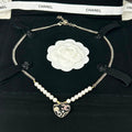 18K  Chanel Pink & Black Heart Pearl Necklace