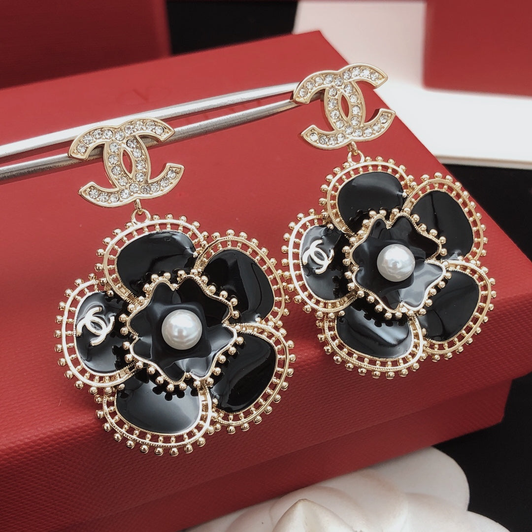 18K  Chanel Camellia Diamond Earrings