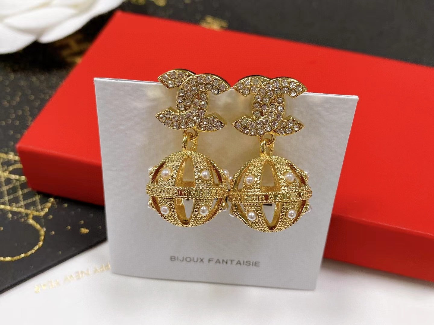18K  Chanel Ball Drop Earrings