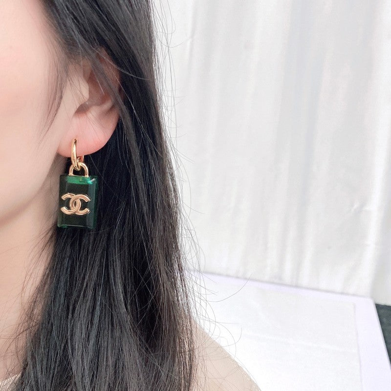 18K  Chanel Green Perfume Bottle Earrings