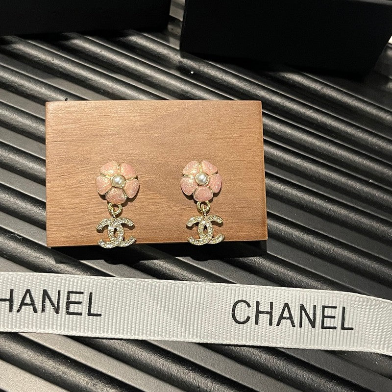 18K  Chanel 26C Pink Camellia Diamond Earrings
